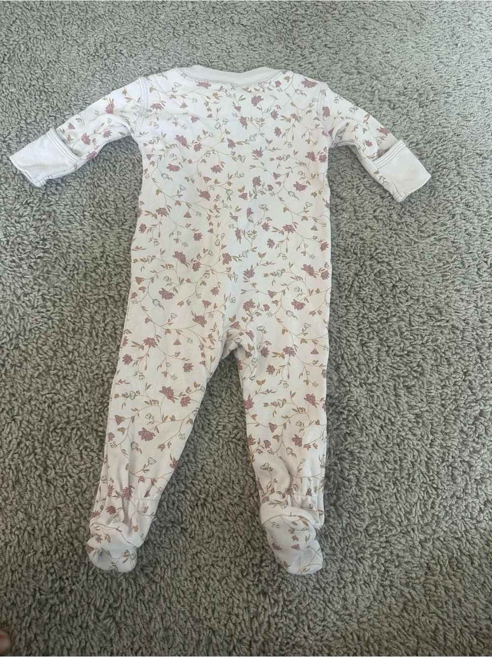 Quincy Mae Cream Footie with Pink Floral Print